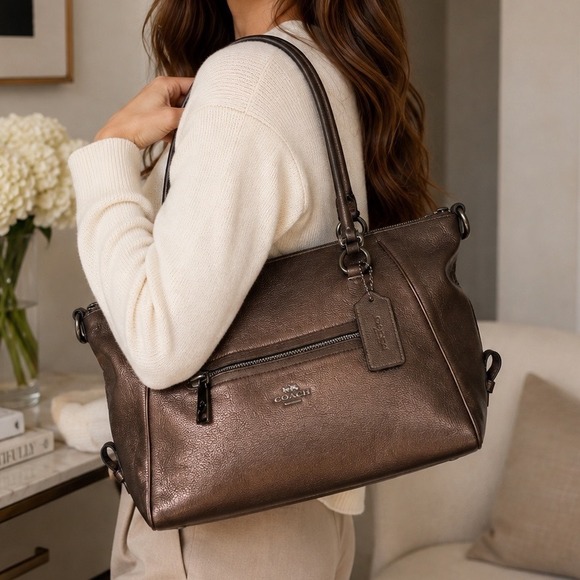 Coach Handbags - Coach Primrose Satchel Tote Bronze Metallic Pebbled Leather Gunmetal Hardware